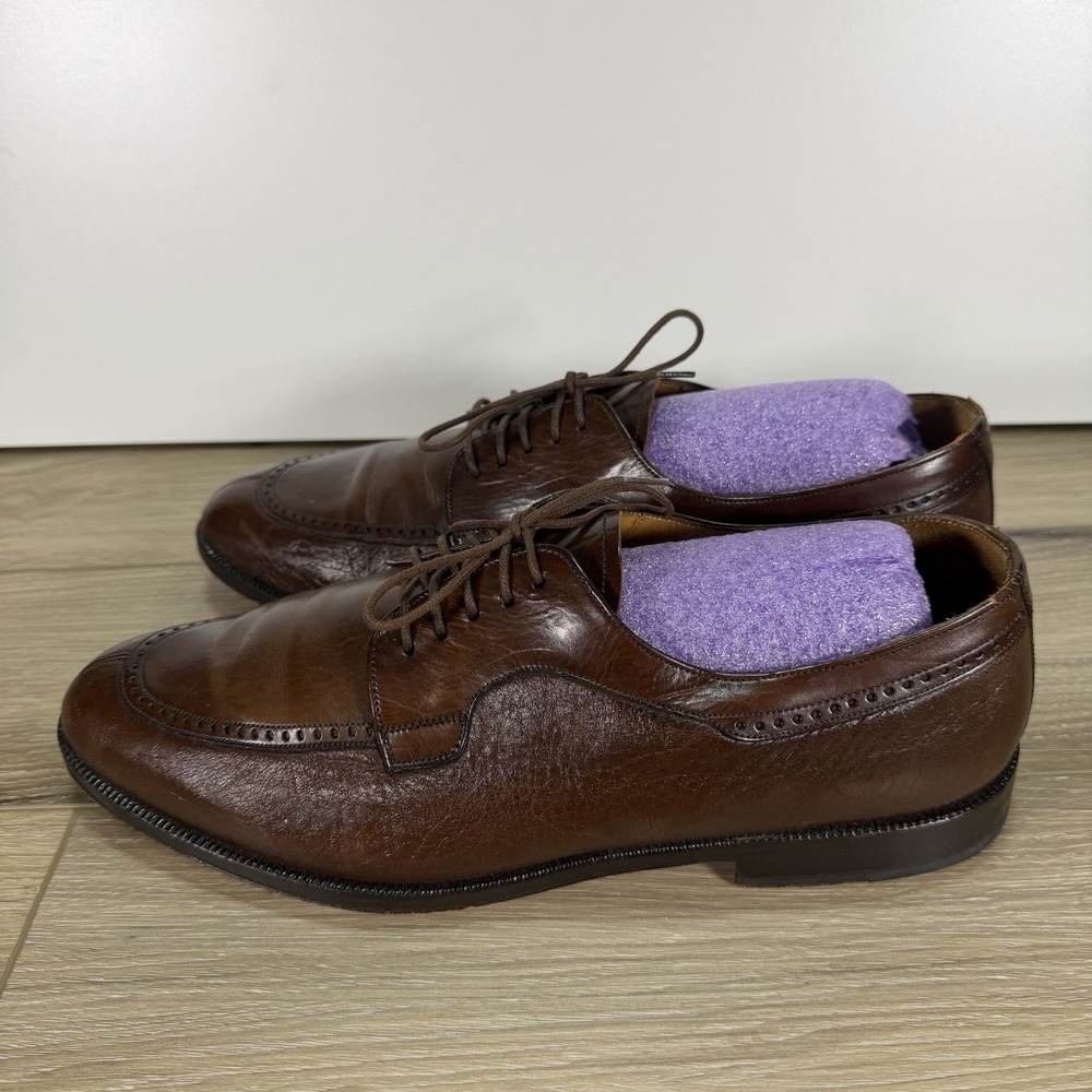 Mezlan Hudson Oxford Dress Shoes Apron Split Toe Brogue Brown Leather Men Sz 9 M